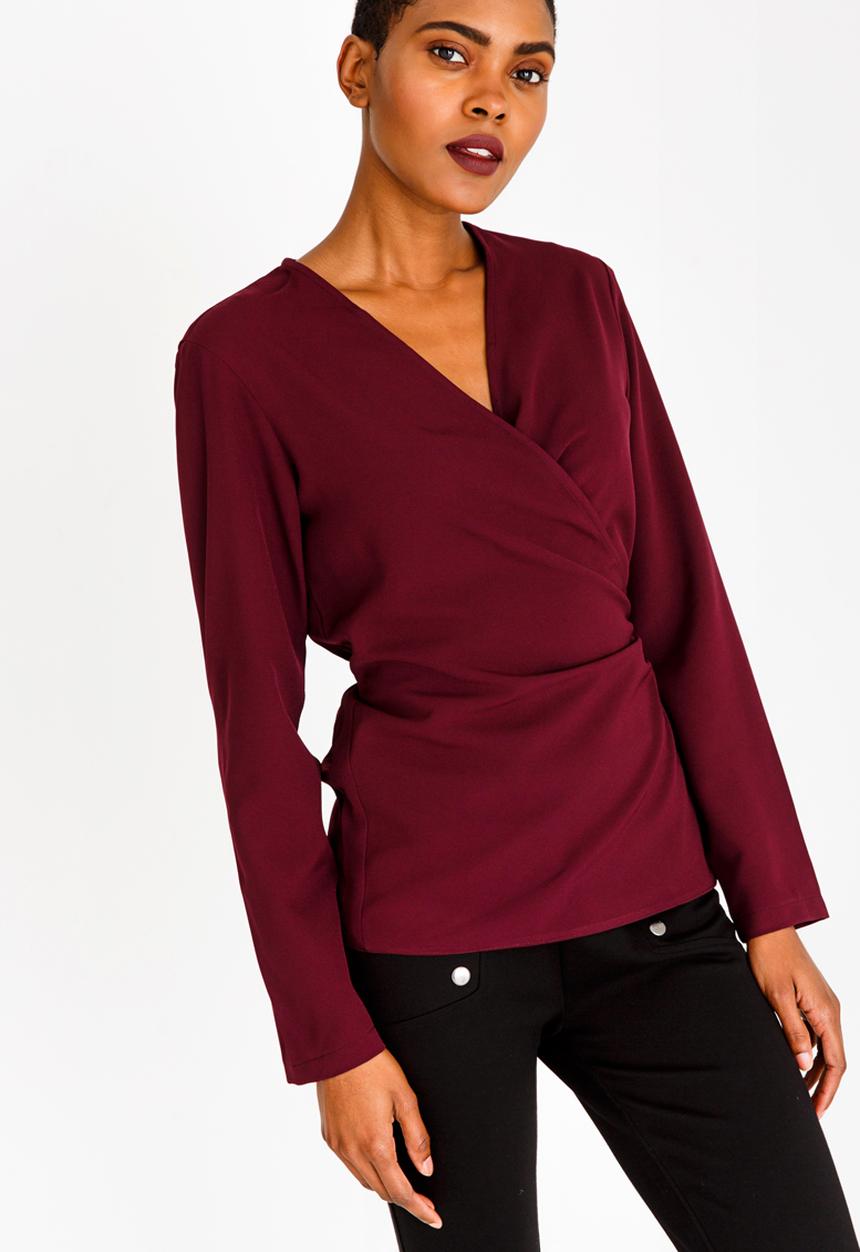 edit - Wrap Over Blouse with Front Ties Dark Purple