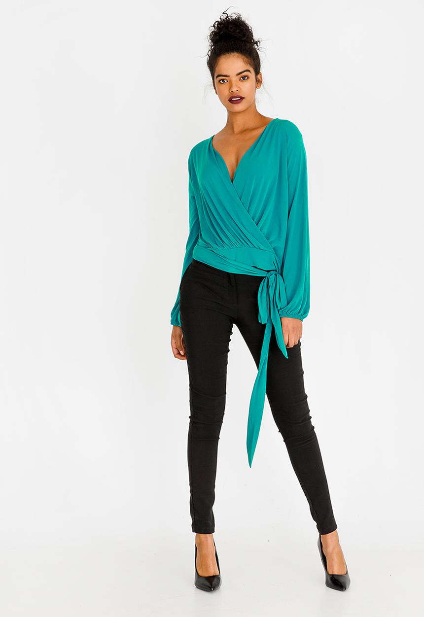 edit - Wrap Over Blouson Top Turquoise
