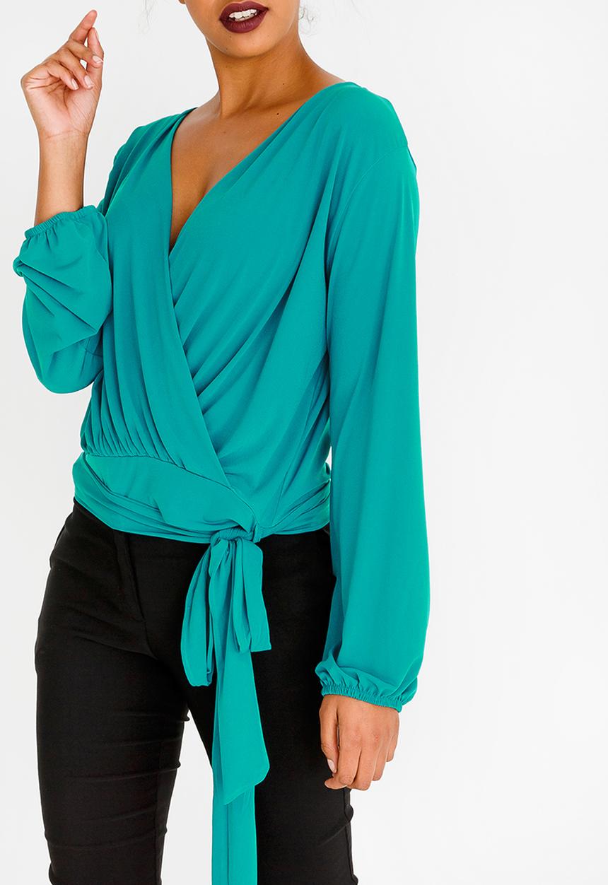 edit - Wrap Over Blouson Top Turquoise
