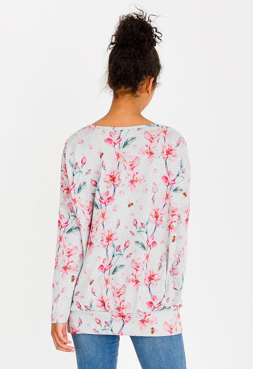 Revenge - 3/4 Sleeve Rose Print Top Grey