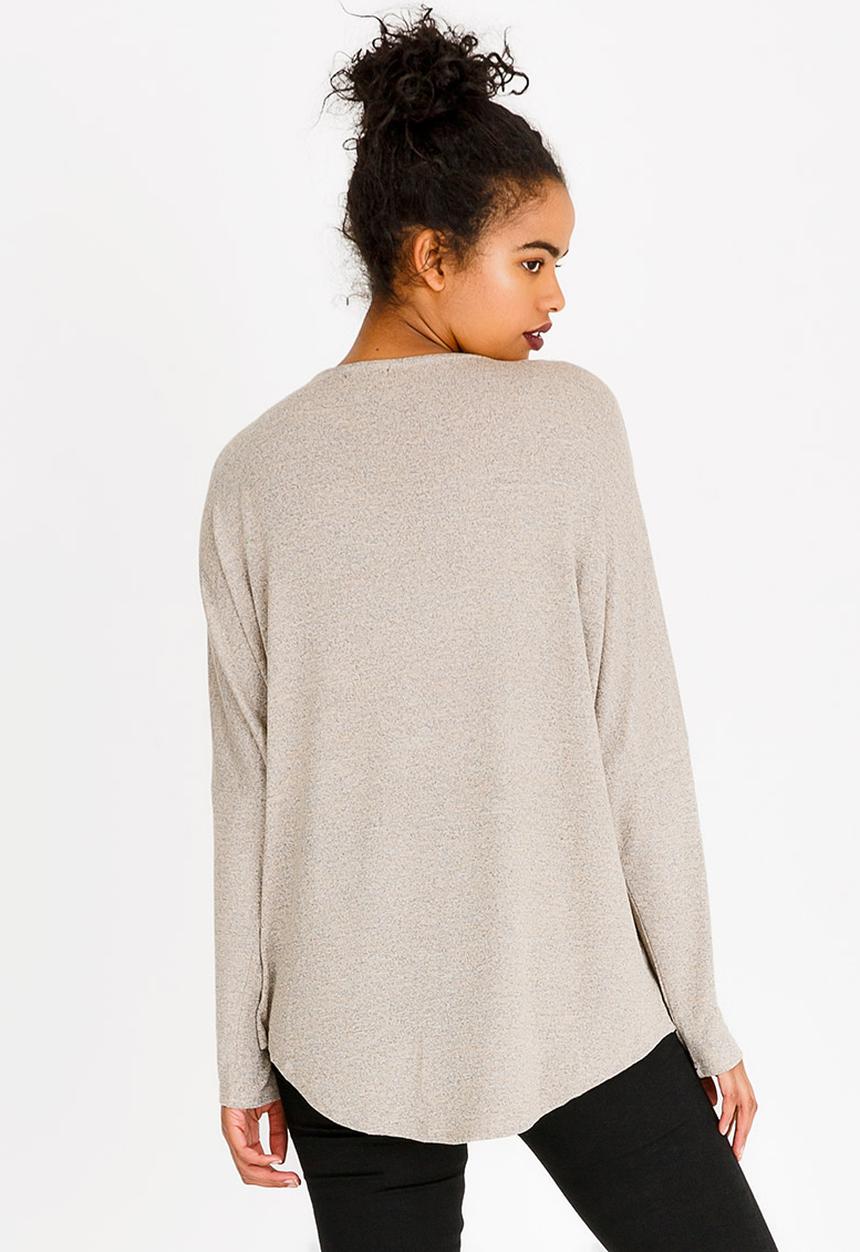 Revenge - Zip Front Long Sleeve Top Stone