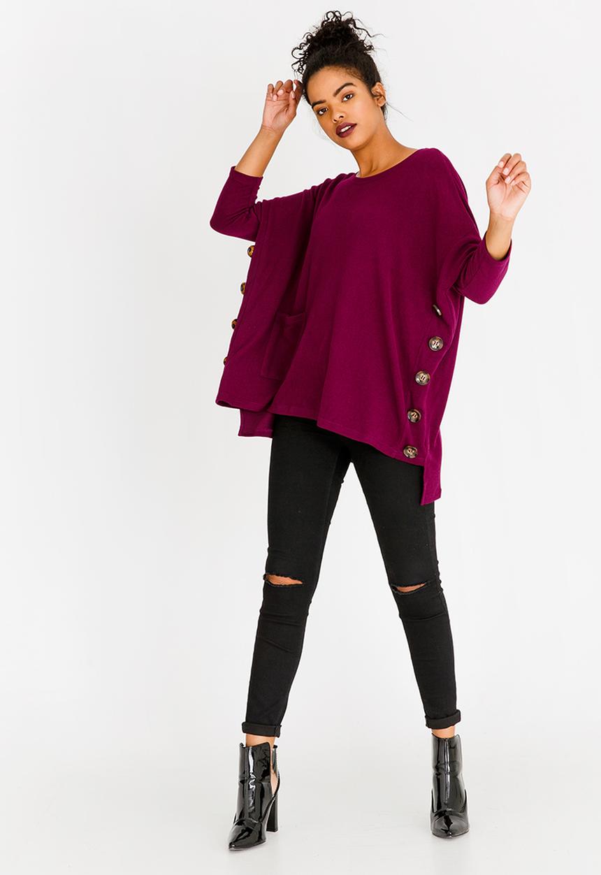 Revenge - Side Button Detail Top Burgundy