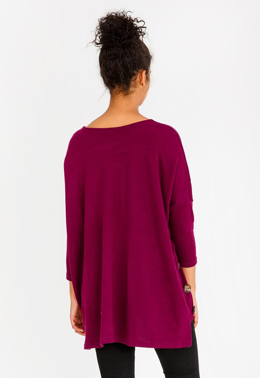 Revenge - Side Button Detail Top Burgundy