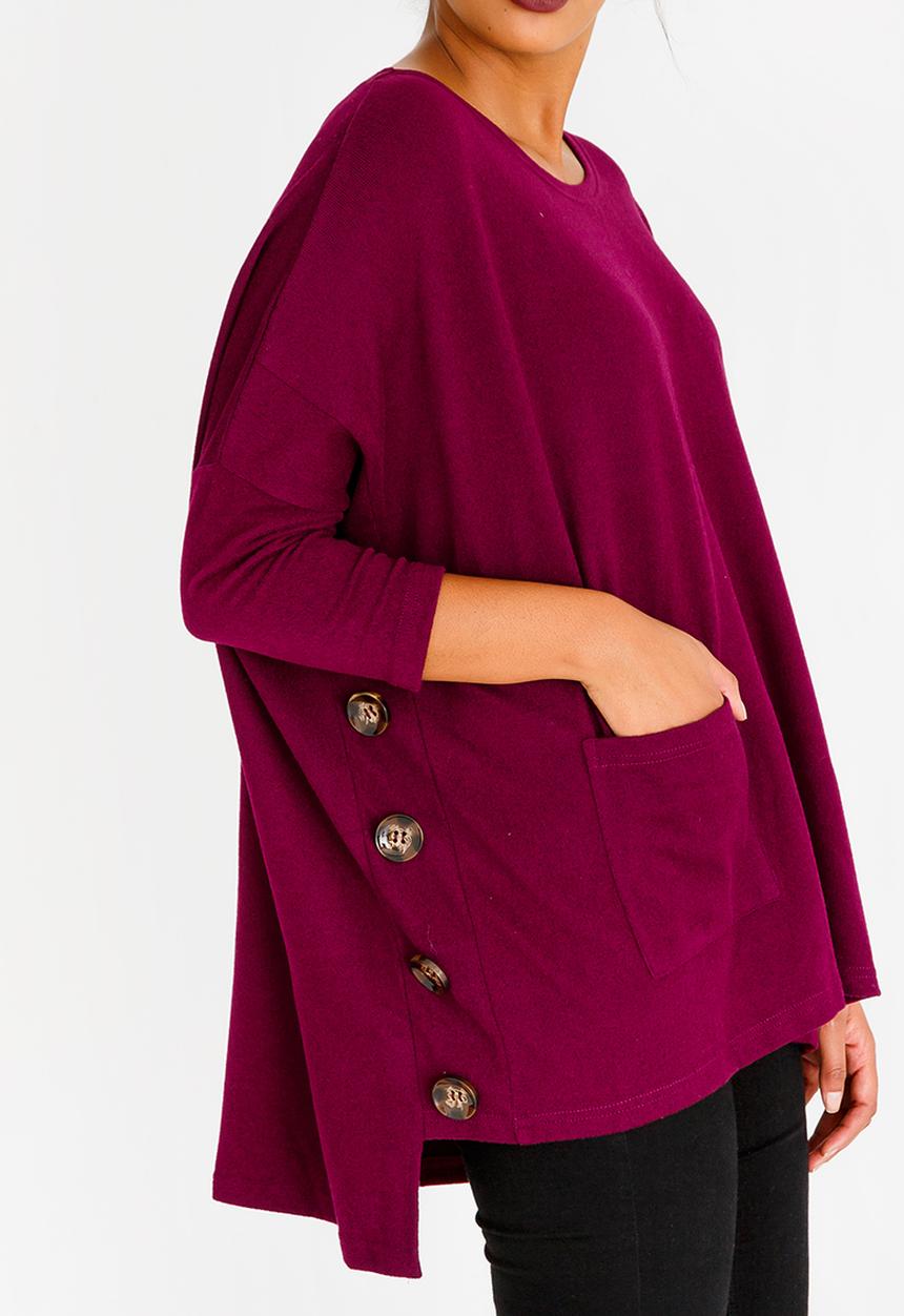 Revenge - Side Button Detail Top Burgundy