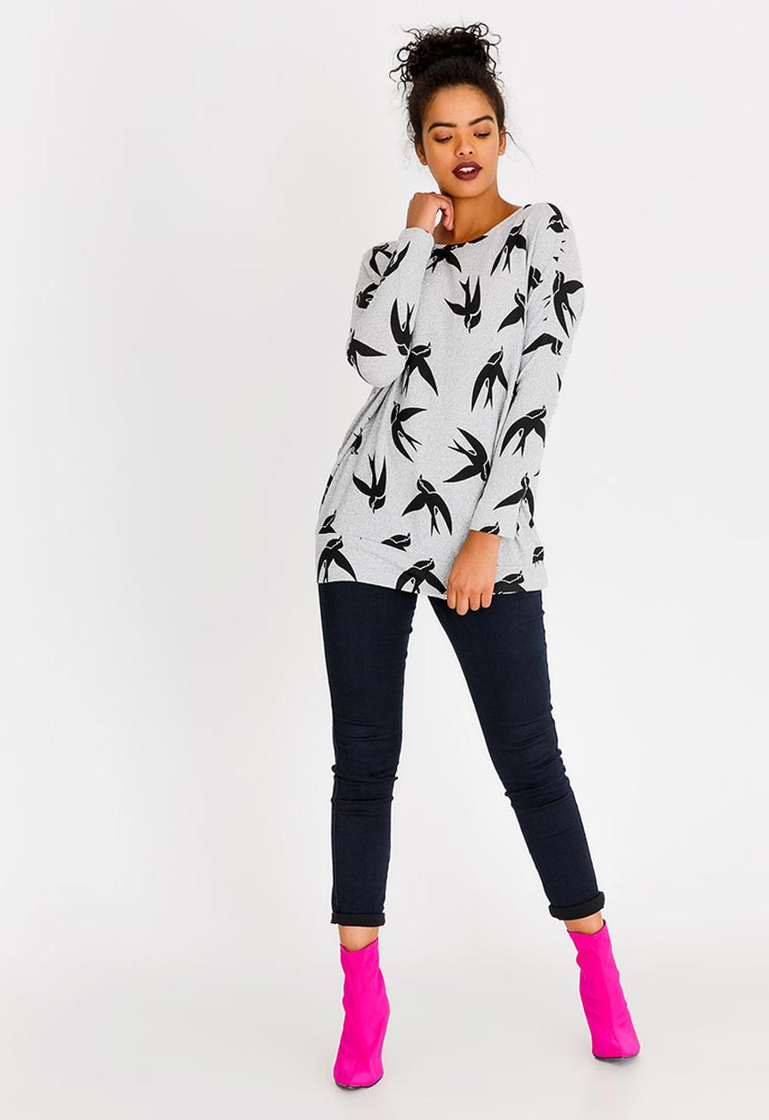 Revenge - Bird Print Top Grey
