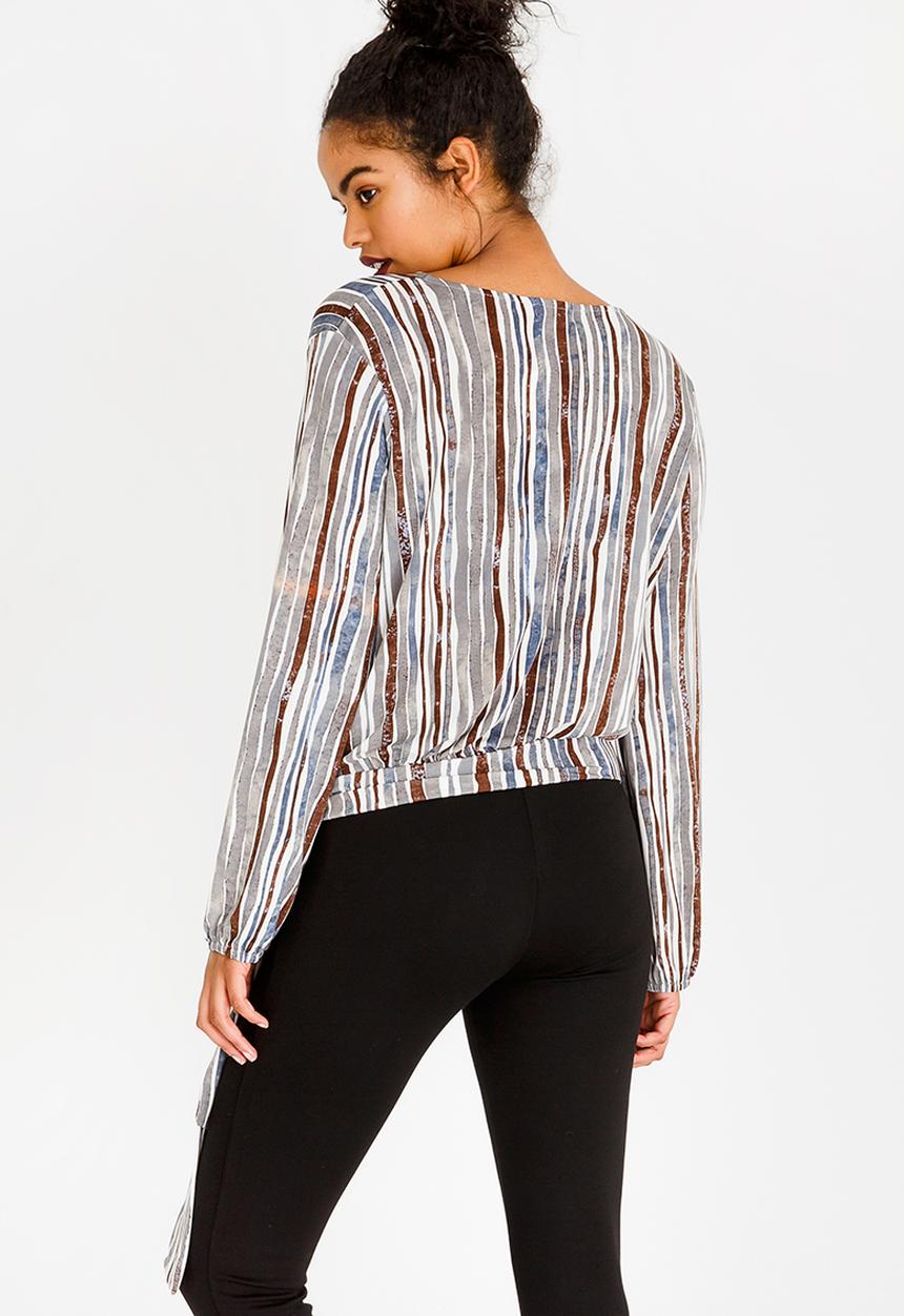 edit - Wrap Over Blouson Top Multi-colour