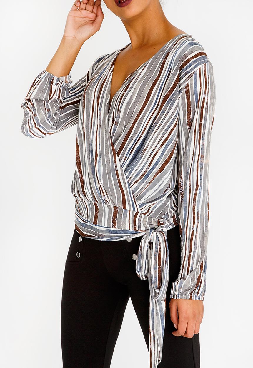 edit - Wrap Over Blouson Top Multi-colour