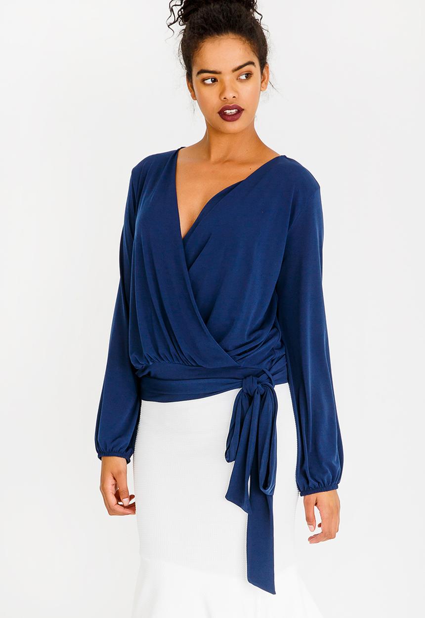 edit - Wrap Over Blouson Top Navy