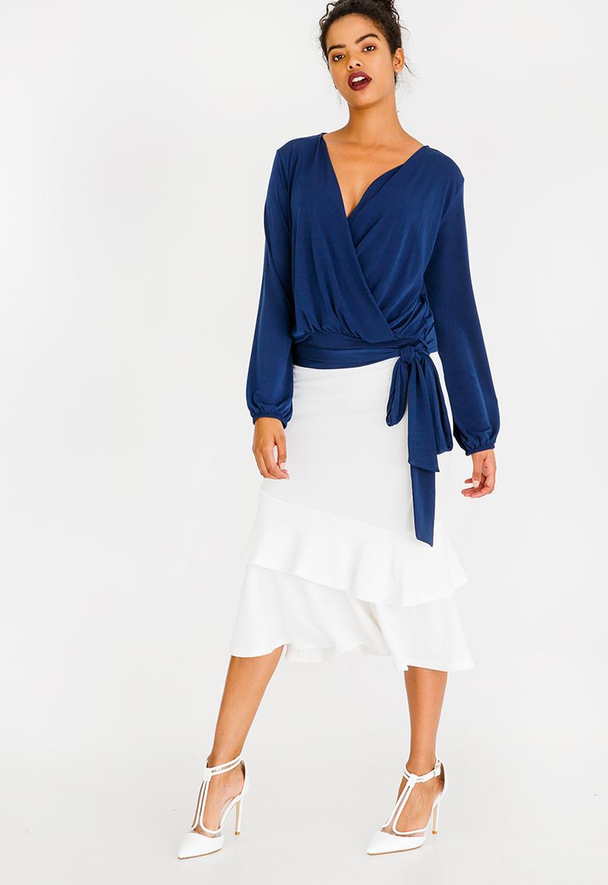 edit - Wrap Over Blouson Top Navy
