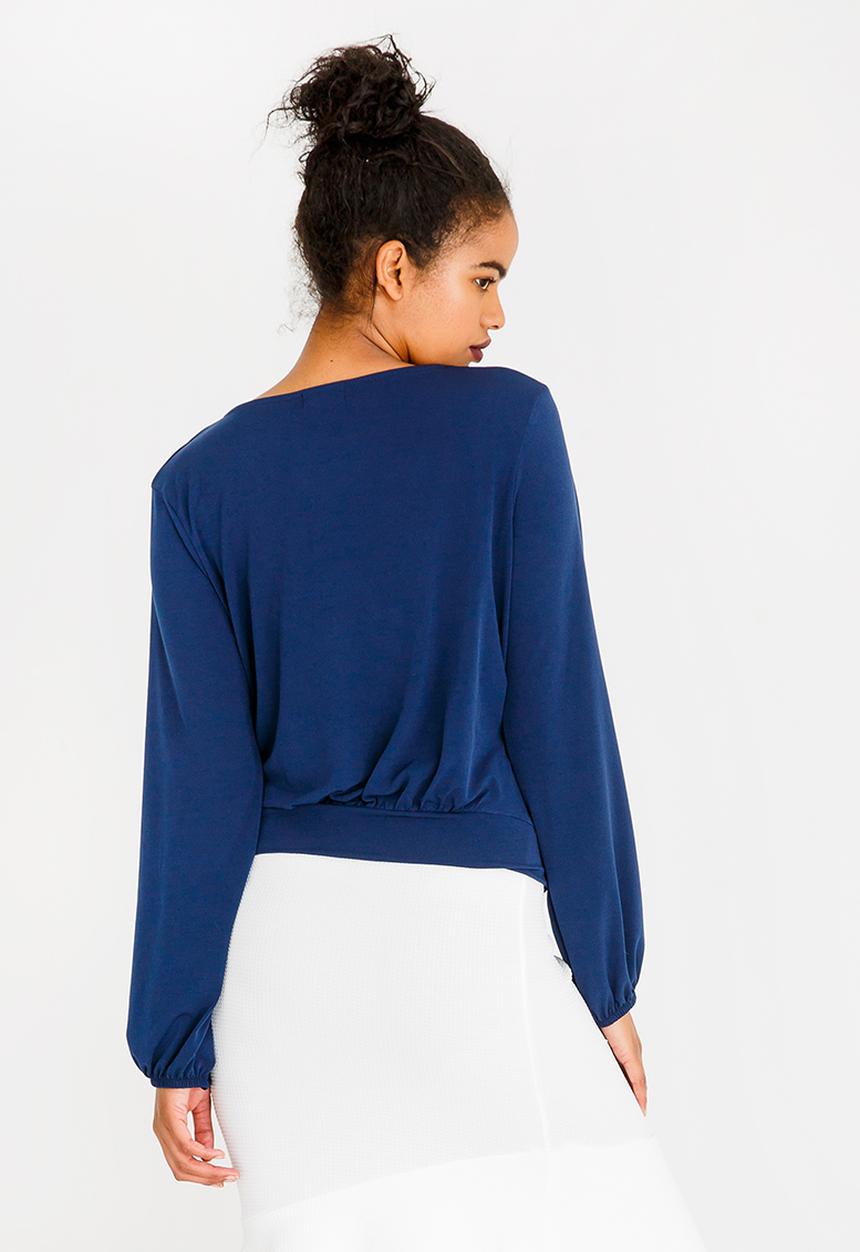 edit - Wrap Over Blouson Top Navy