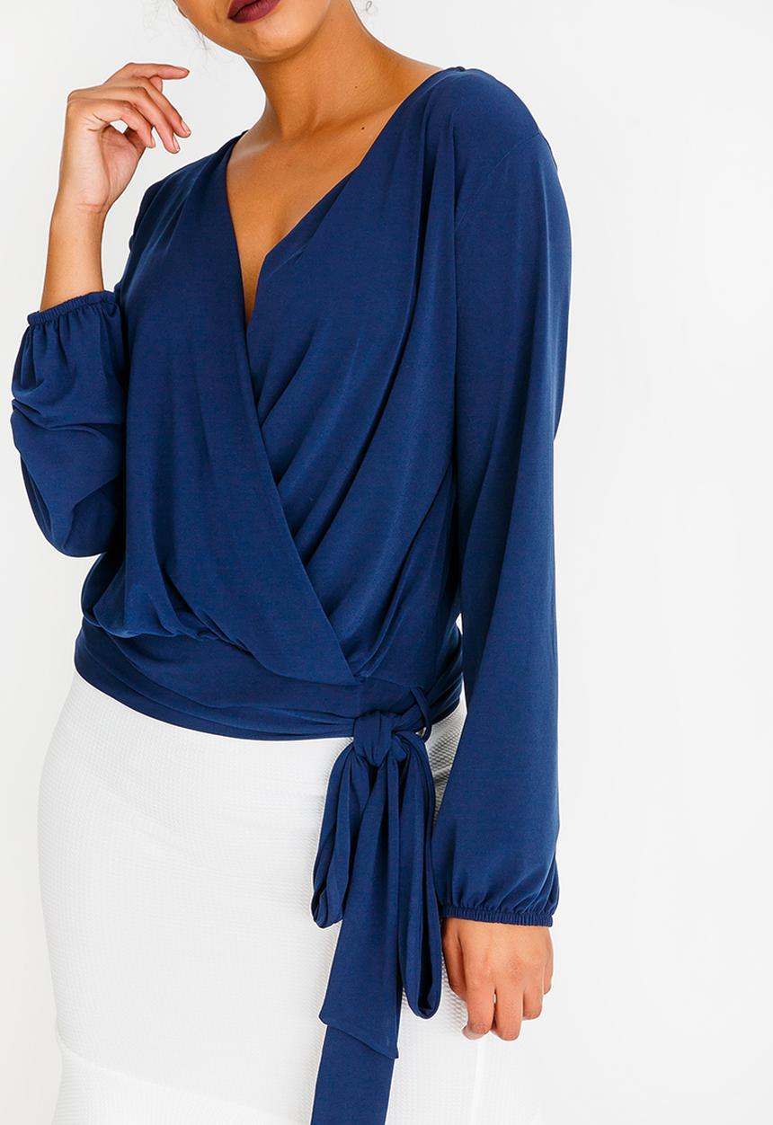 edit - Wrap Over Blouson Top Navy