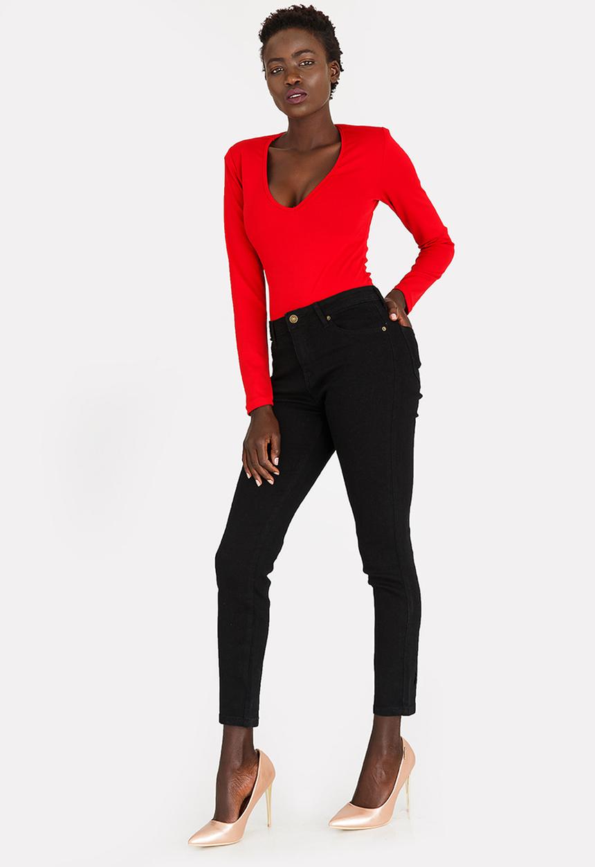 STYLE REPUBLIC - V-neck Bodysuit Dark Red