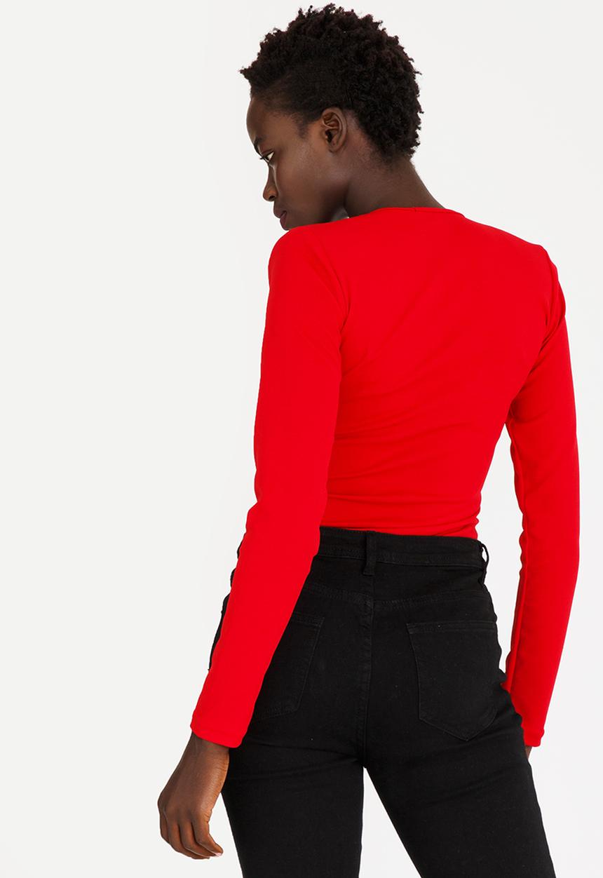 STYLE REPUBLIC - V-neck Bodysuit Dark Red