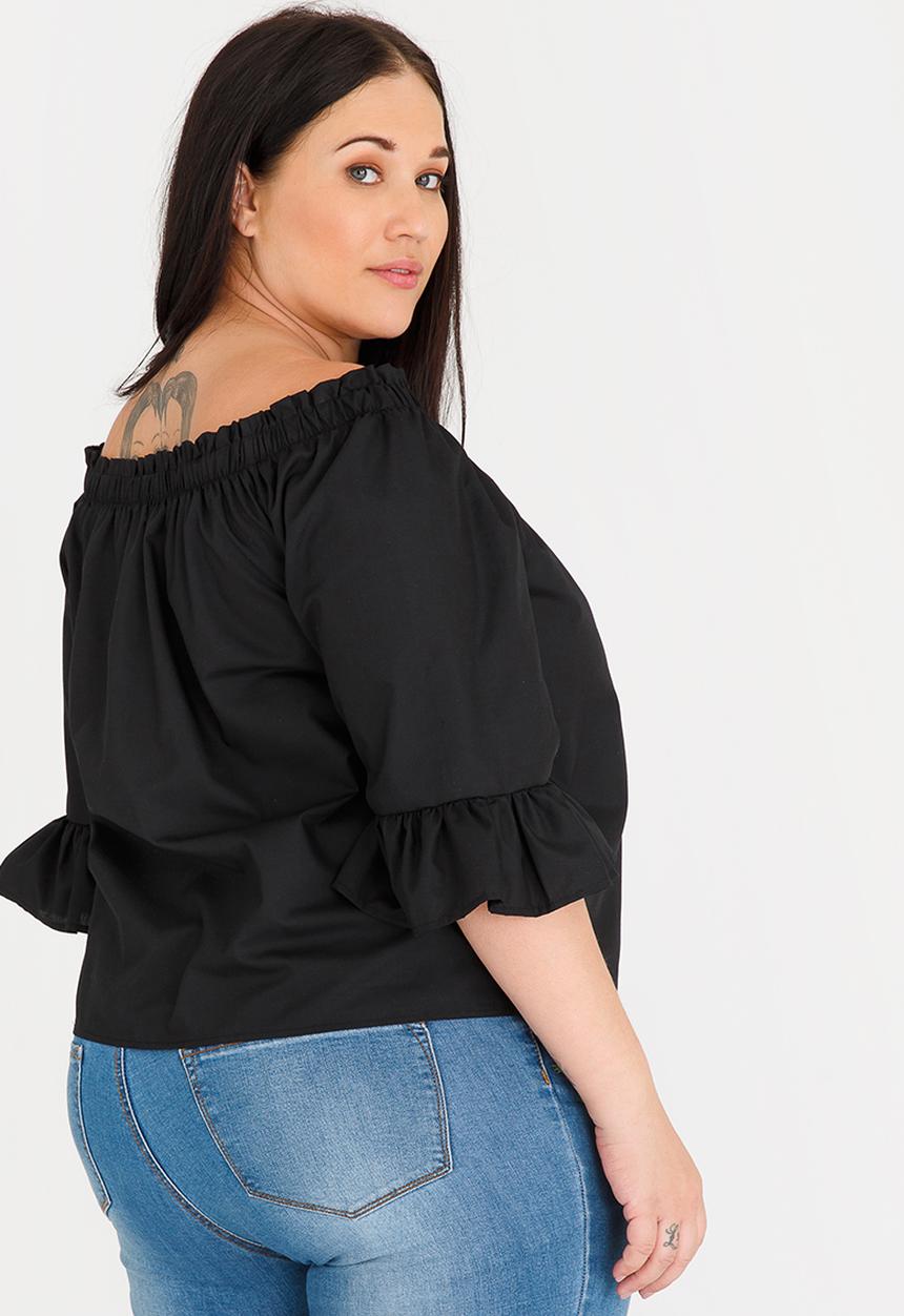 edit Plus - Bardot Frill Sleeve Blouse Black