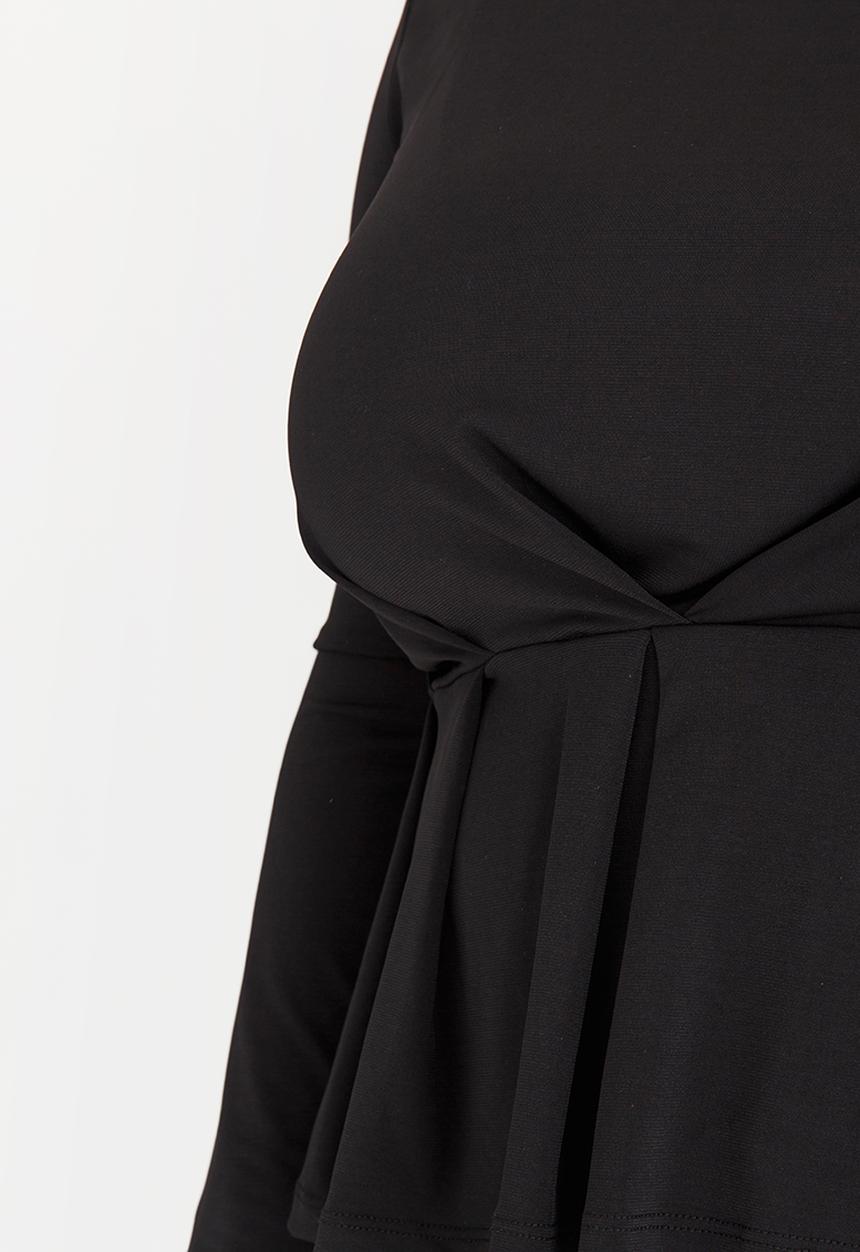 edit Plus - Pleated Peplum Top Black