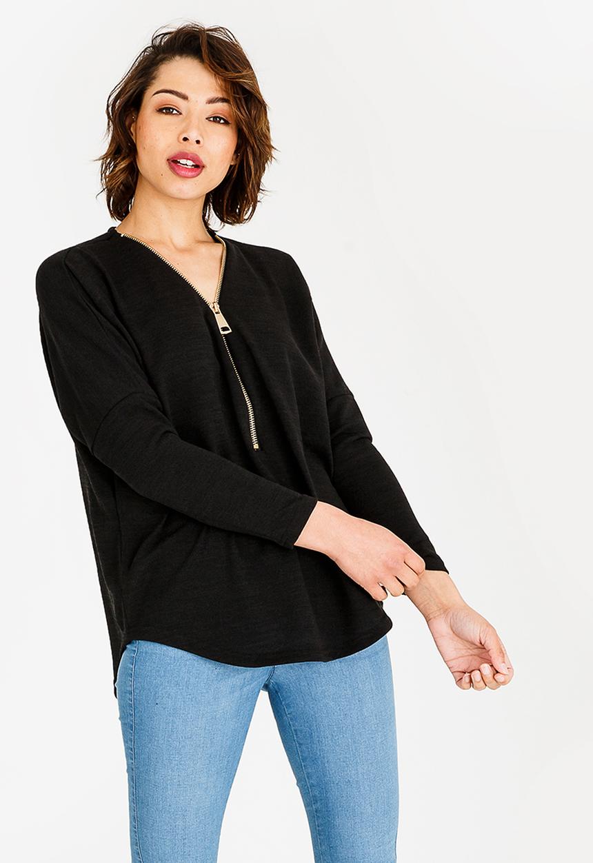Revenge - Zip Detail Top Black