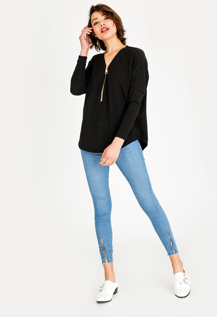 Revenge - Zip Detail Top Black