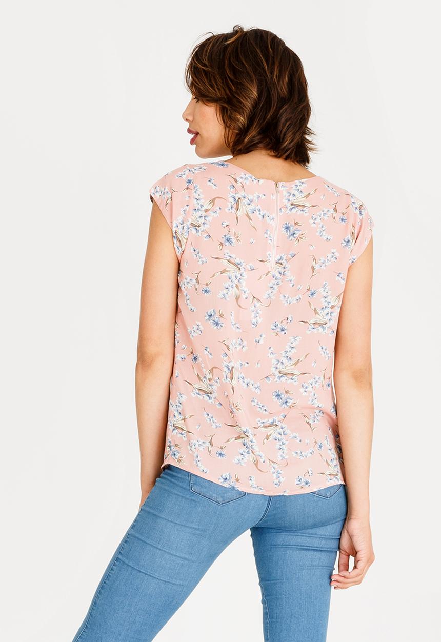 Revenge - Cap Sleeve Floral Top Mid Pink