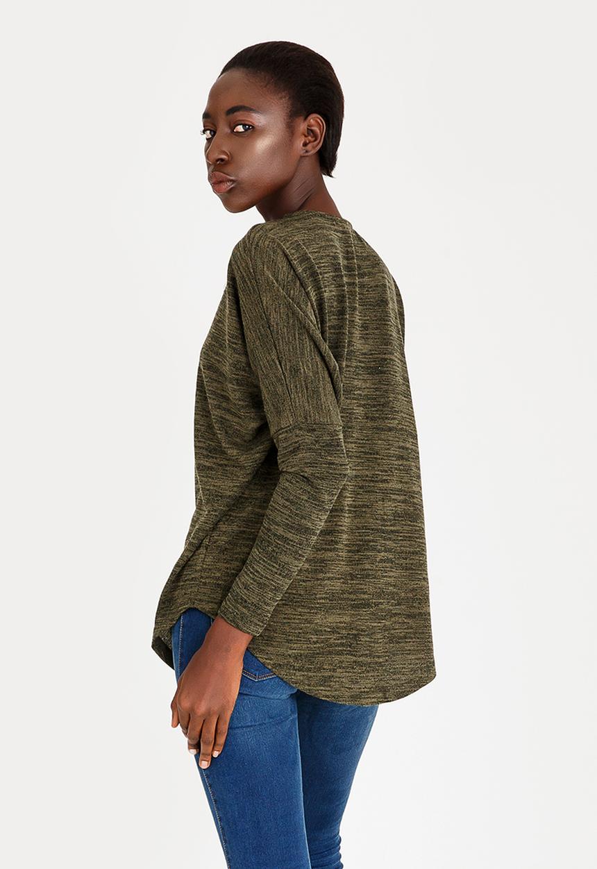 Revenge - Zip Detail Top Khaki Green