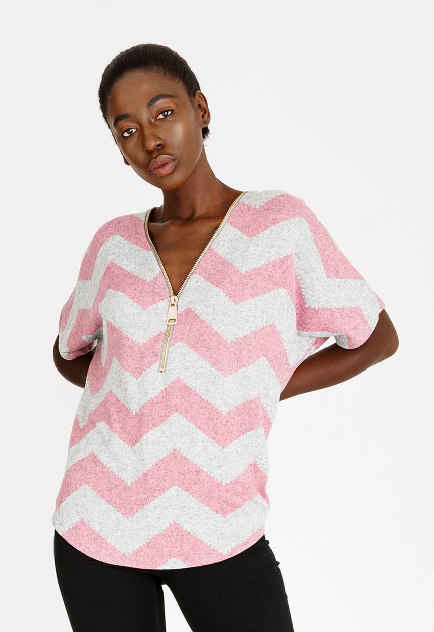 Revenge - Zig Zig Zip Detail Top Mid Pink