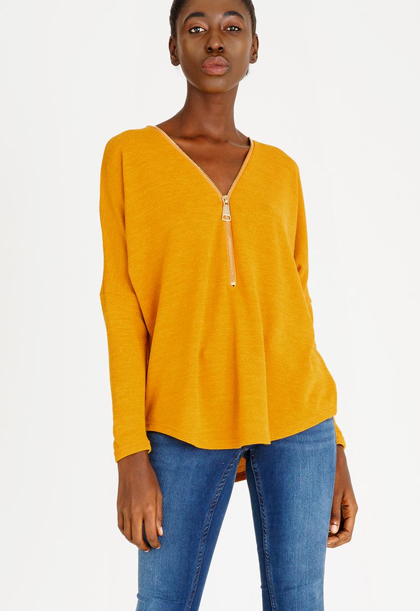 Revenge - Zip Detail Top Yellow