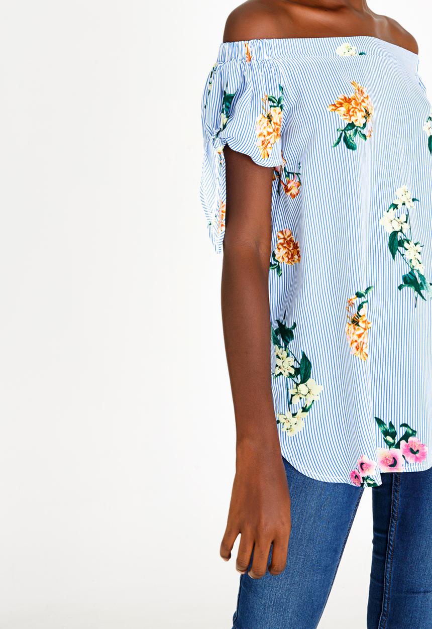 Revenge - Floral Off Shoulder Top Blue