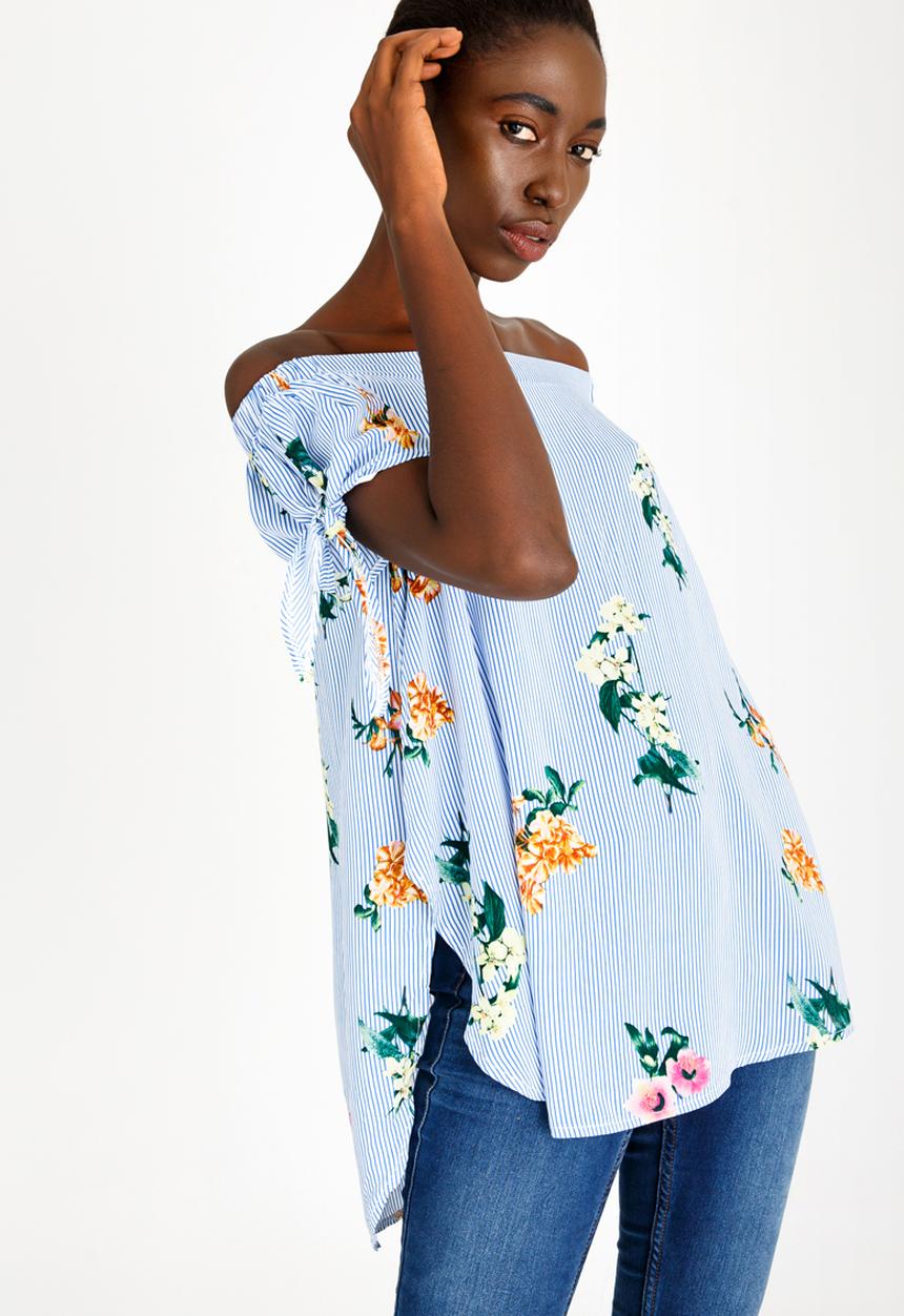 Revenge - Floral Off Shoulder Top Blue