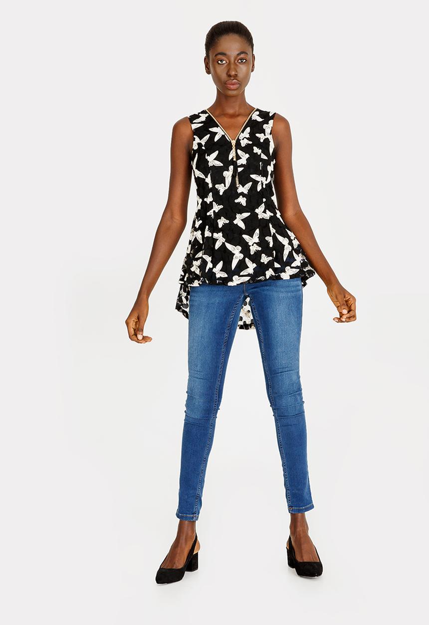 Revenge - Sleeveless Butterfly Zip Detail Top Black