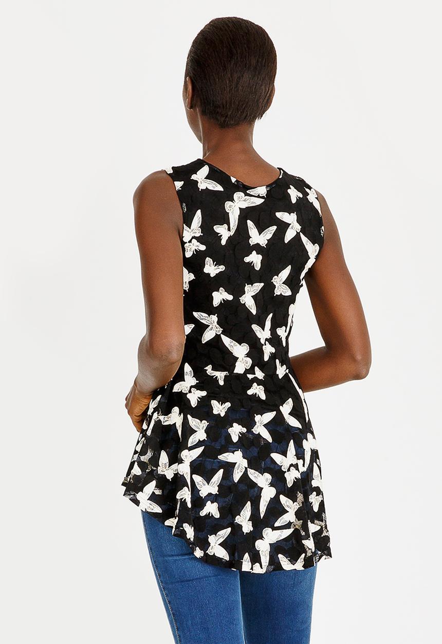 Revenge - Sleeveless Butterfly Zip Detail Top Black