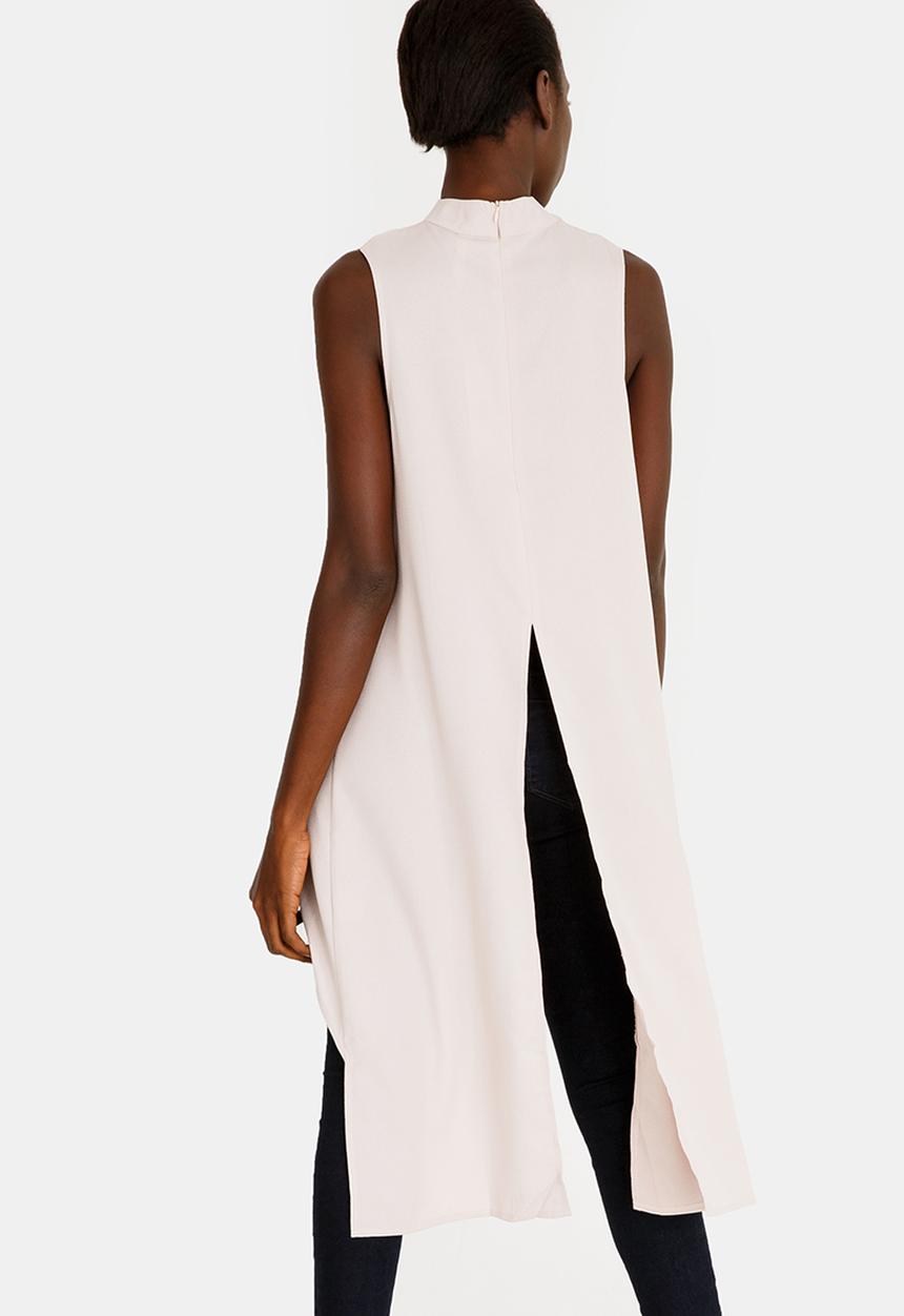 Revenge - Keyhole Wrapover Top with Dip Hem Mid Pink