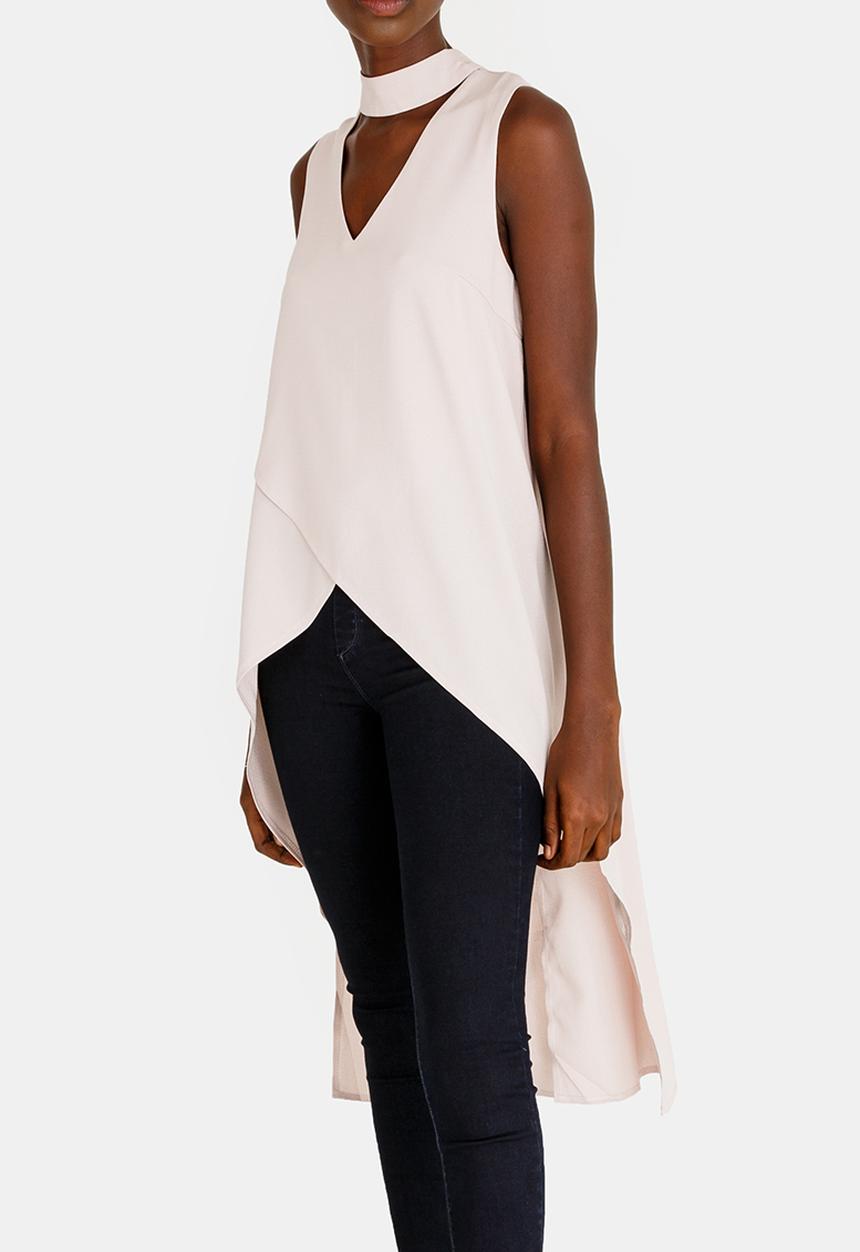 Revenge - Keyhole Wrapover Top with Dip Hem Mid Pink