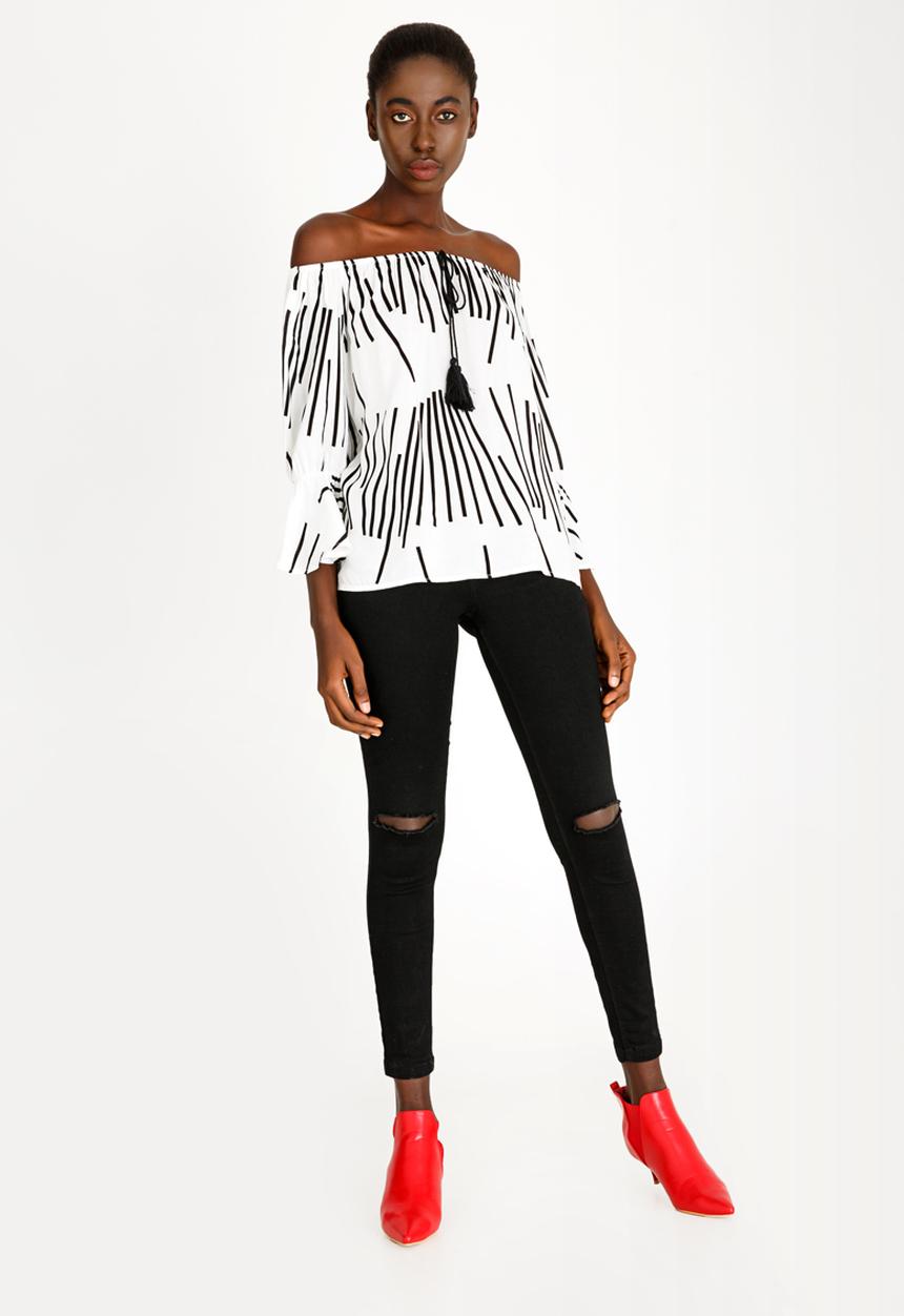 Revenge - Off Shoulder Top Black and White