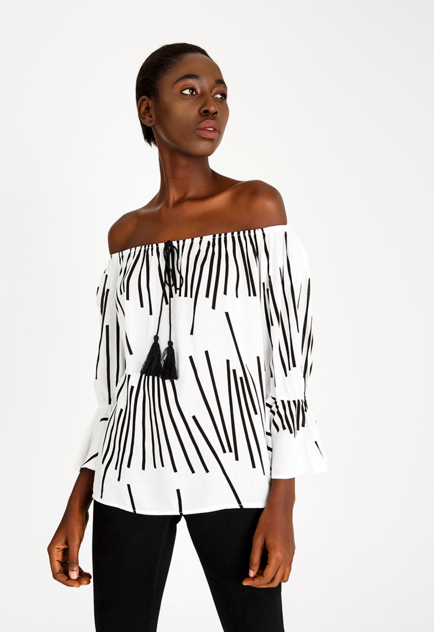Revenge - Off Shoulder Top Black and White