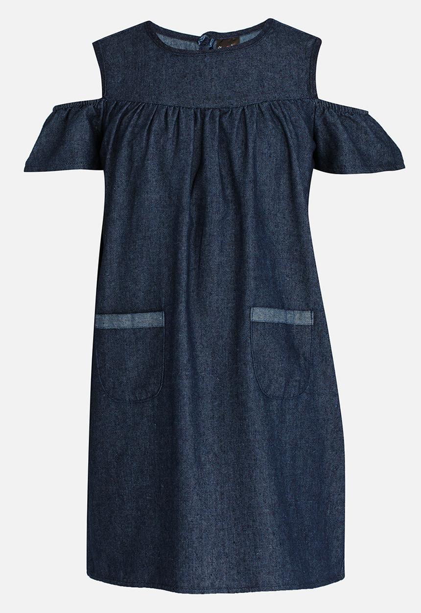 Twin Clothing - Cold Shoulder Chambrey Denim Dress Navy