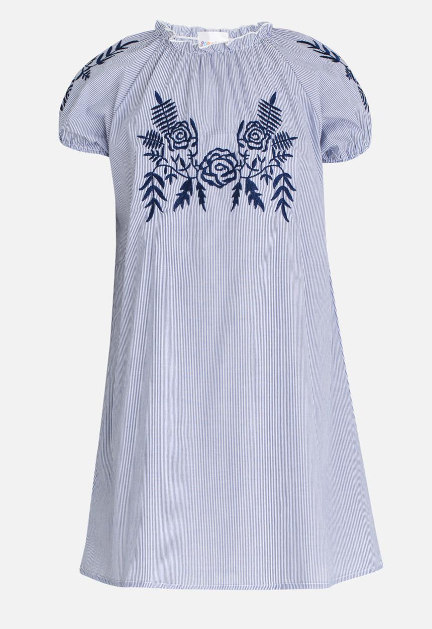 Pop Candy - Puff Sleeve Dress with Embroidery Blue