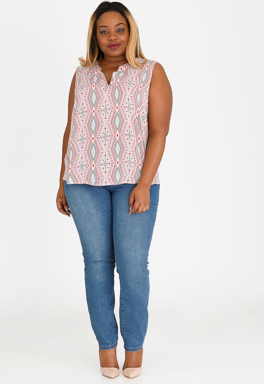 Revenge - Diamond Print Sleeveless Blouse Pale Pink
