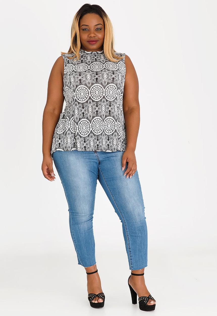 Revenge - Round Neck Sleeveless Blouse Black and White