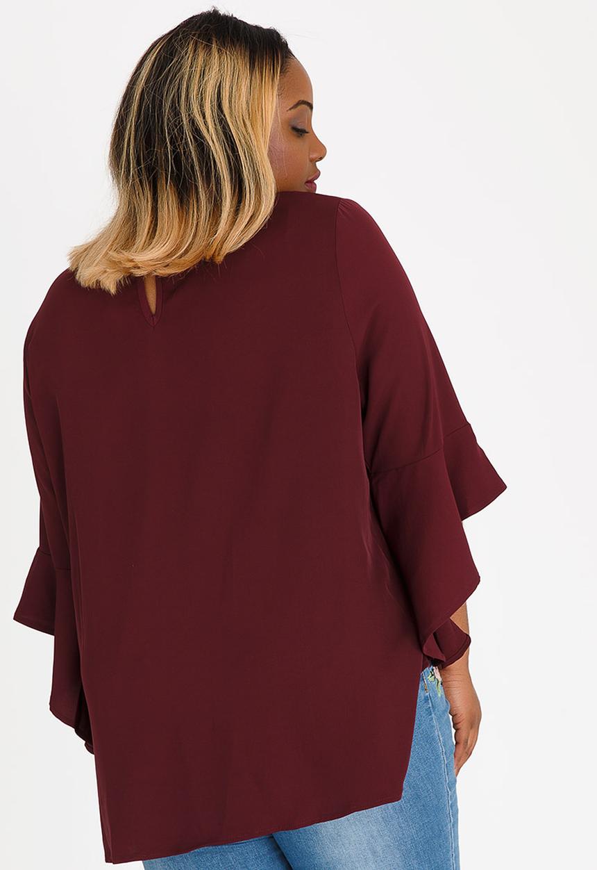 Revenge - Flare Sleeve Top Burgundy