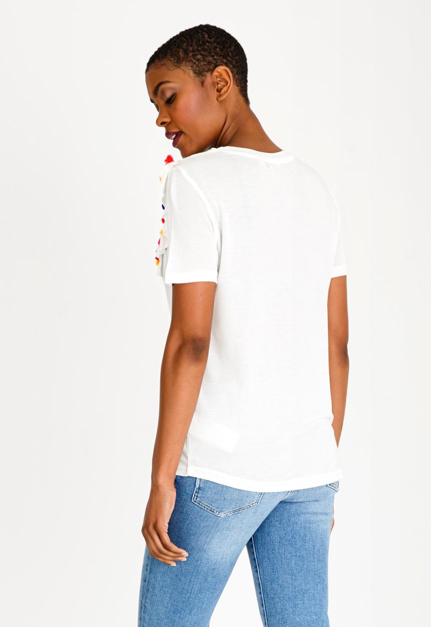 Brave Soul - Tassel Bib T-Shirt Cream