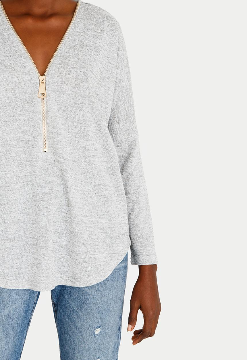 Revenge - Zip Detail Top Grey