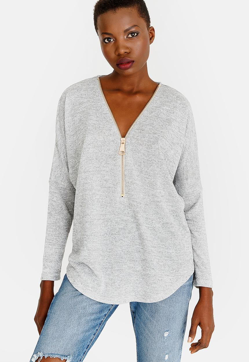 Revenge - Zip Detail Top Grey
