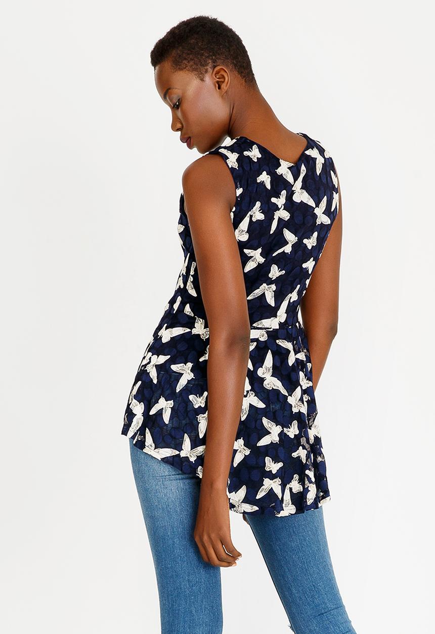 Revenge - Sleeveless Butterfly Zip Detail Top Blue