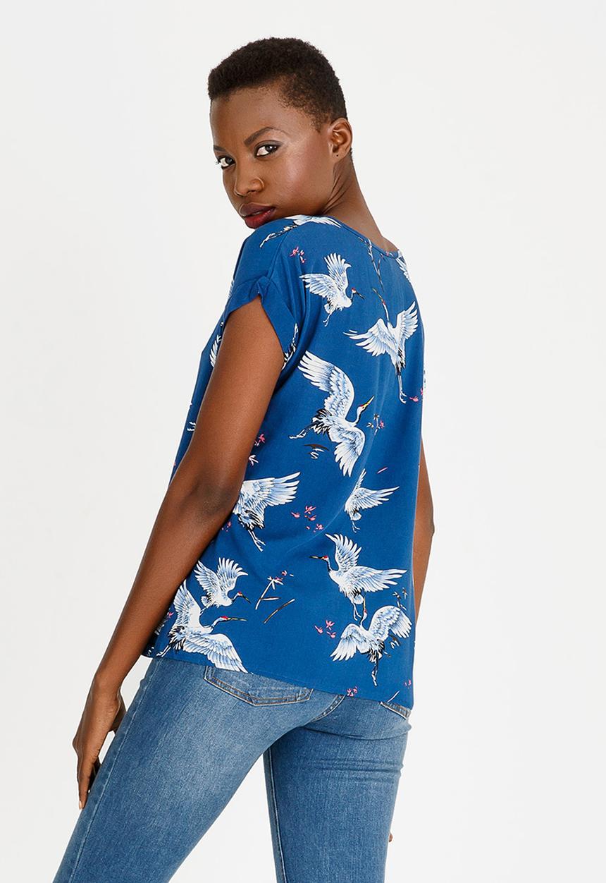 Revenge - Bird Print Top Blue