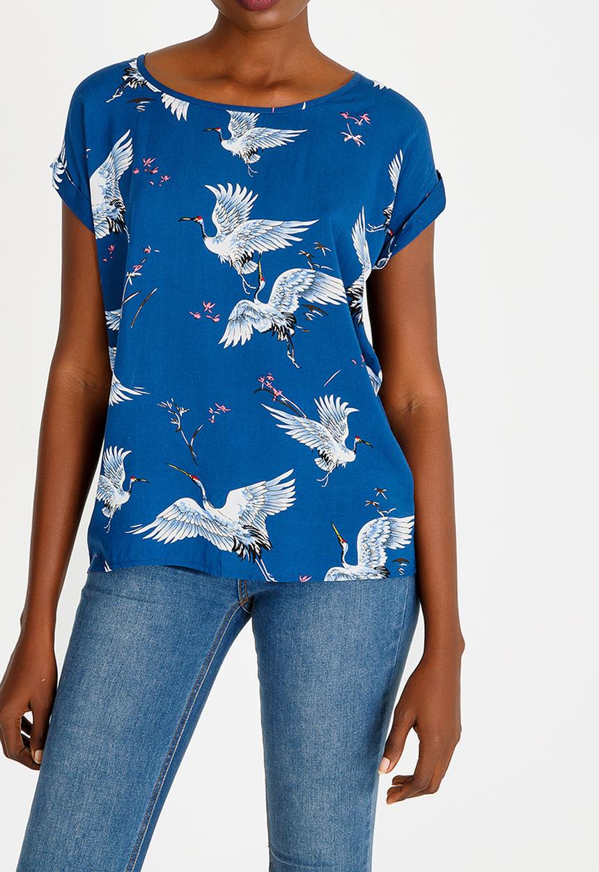 Revenge - Bird Print Top Blue