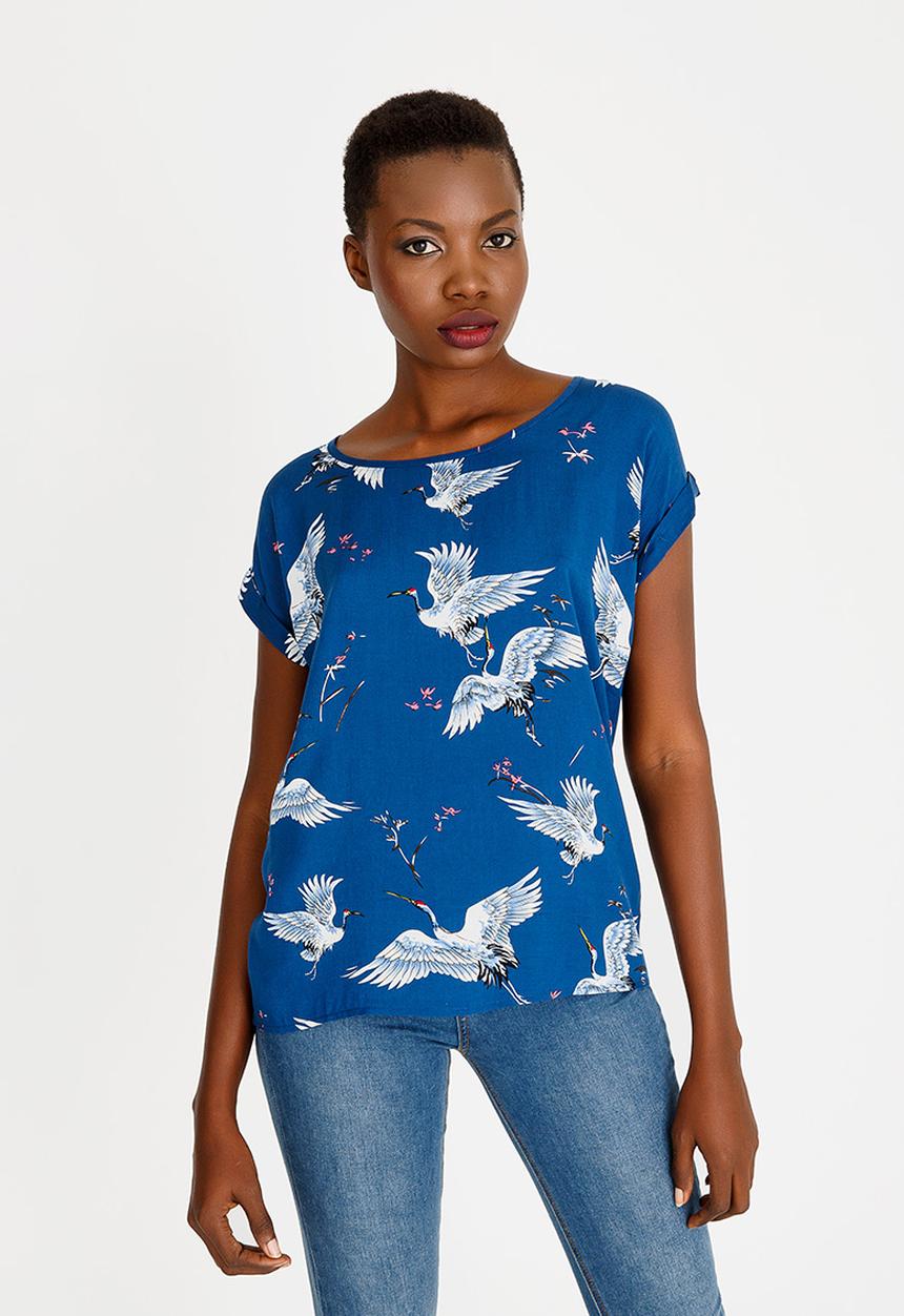 Revenge - Bird Print Top Blue