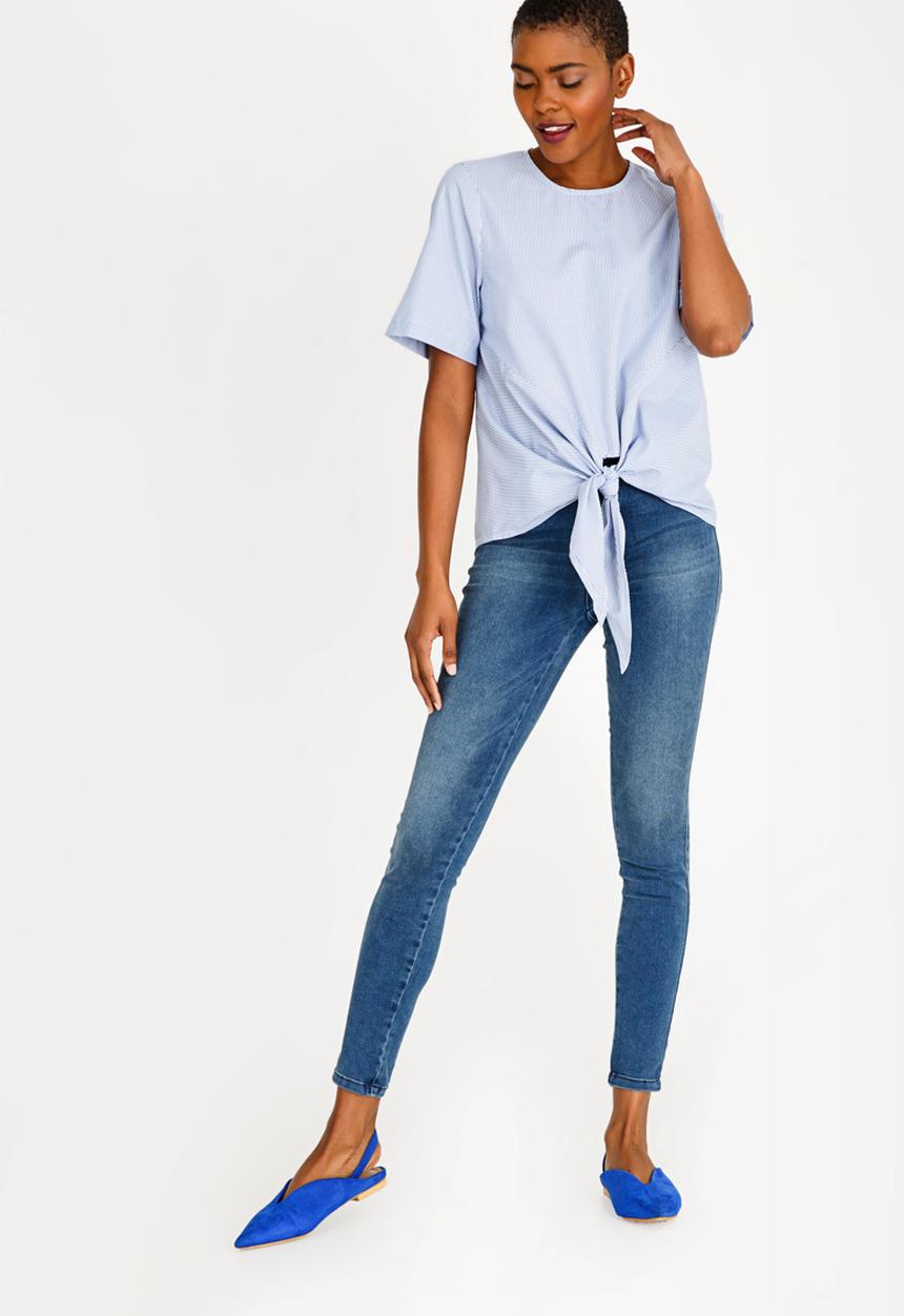 Brave Soul - Striped Tie Front Tee Blue and White