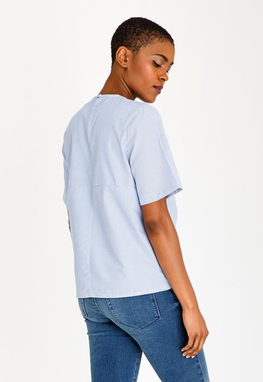 Brave Soul - Striped Tie Front Tee Blue and White