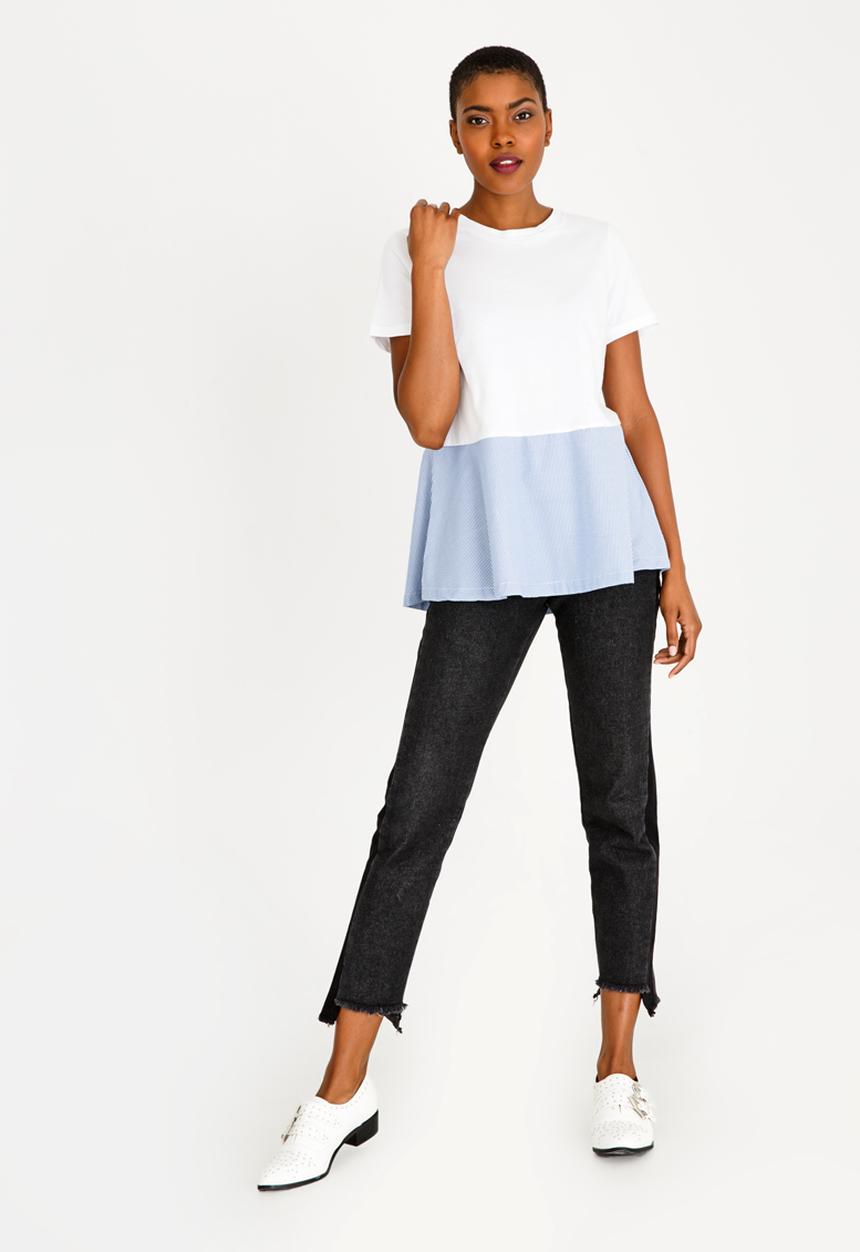 Brave Soul - Contrast Hem T-Shirt Blue and White