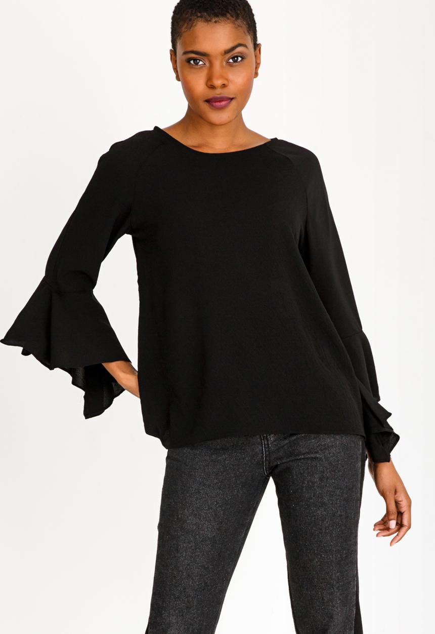 Brave Soul - Fluted Sleeve Top Black