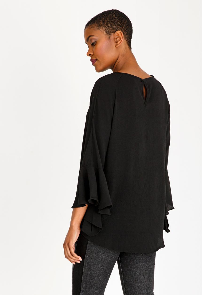 Brave Soul - Fluted Sleeve Top Black